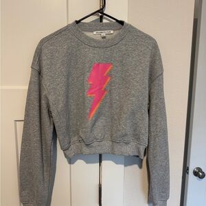 Gray Sweatshirt with Pink Lightning Bolt